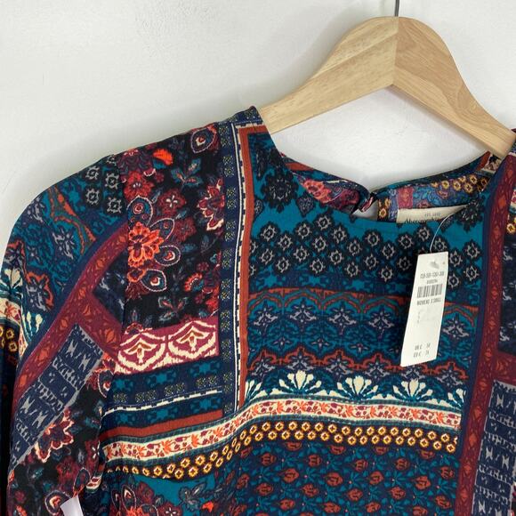 Abercrombi Multi-Color Boho Long Sleeve Dress Women XS Artsy Retro 70s Inspired - Picture 4 of 9